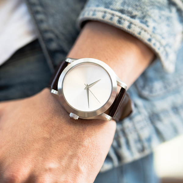 The Oceanus - Silver Case | Silver Dial | Brown Leather Band - Teleio