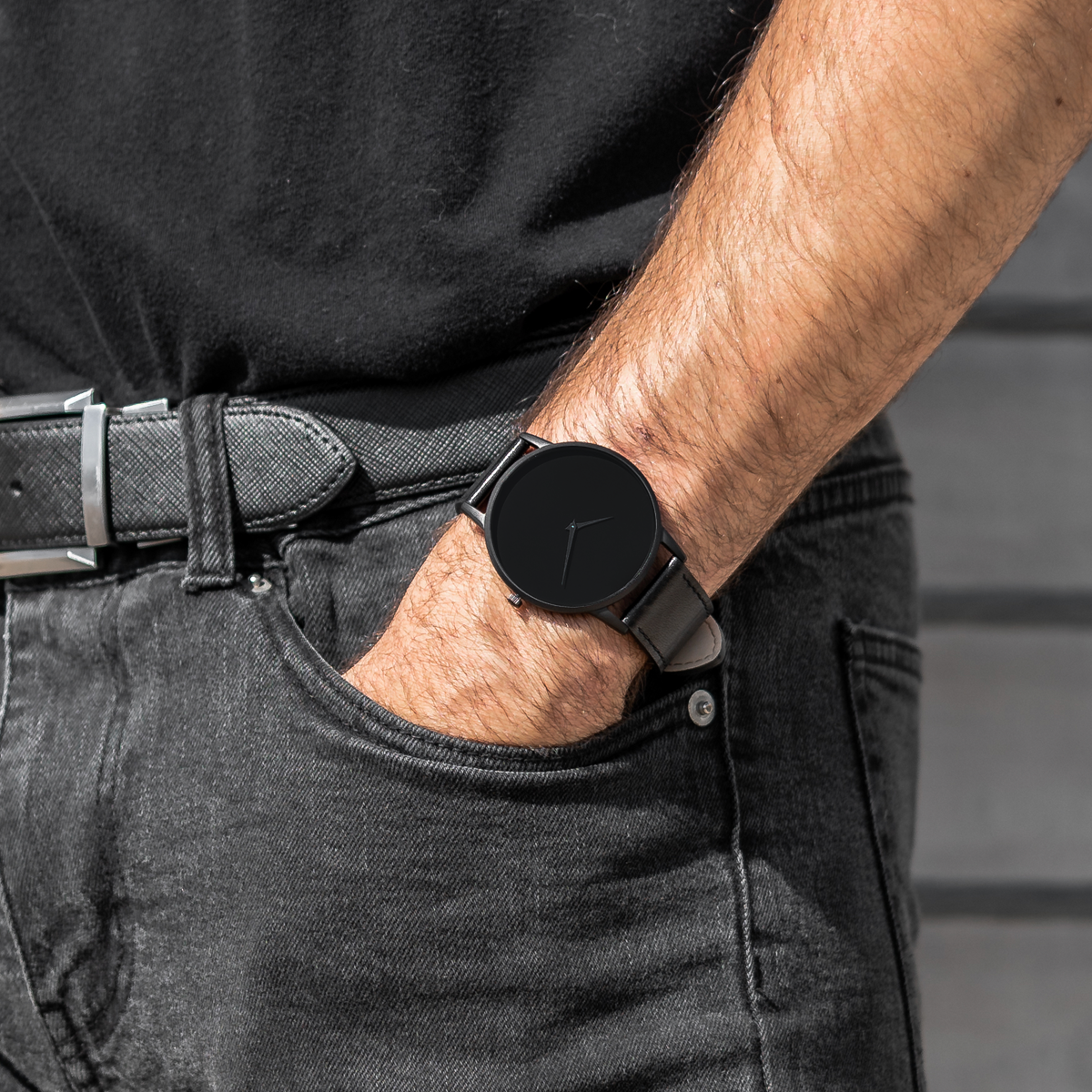 The Apollo Mens watch 45mm Black Band Matte Black Case Teleio