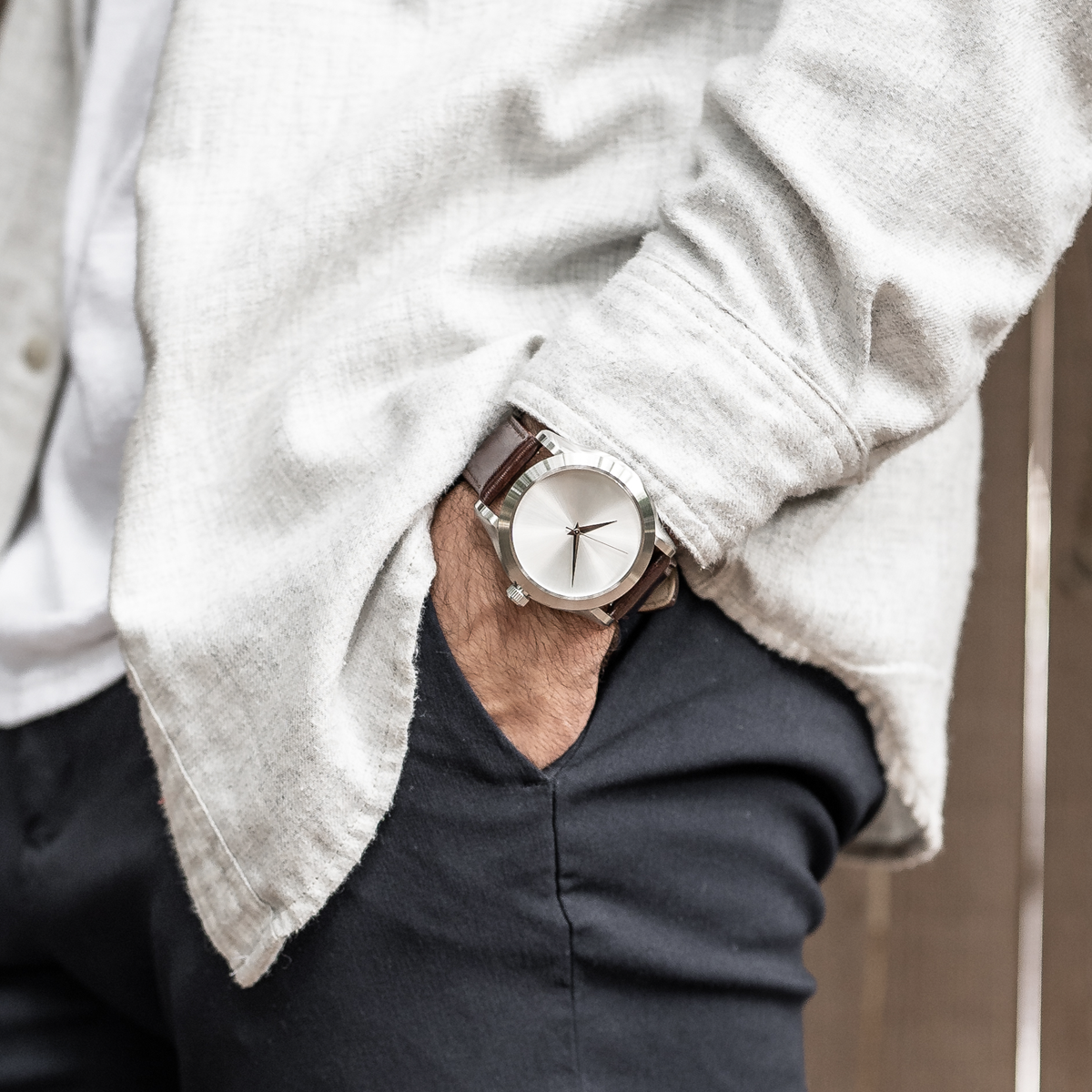 The Oceanus - Silver Case |  Silver Dial | Brown Leather Band