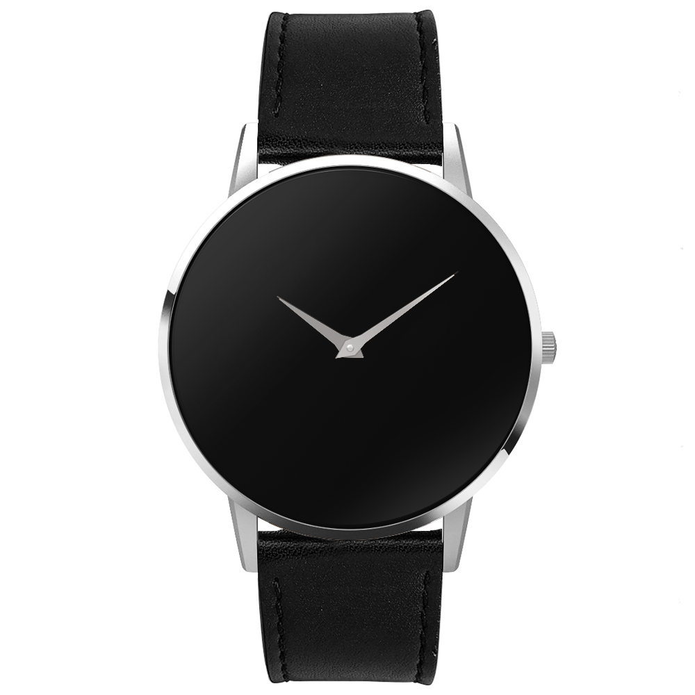 The Poseidon Silver Mens Watch 45mm Black Band Silver Case