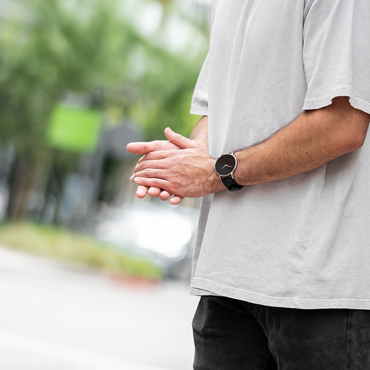 Black strap silver watch discount