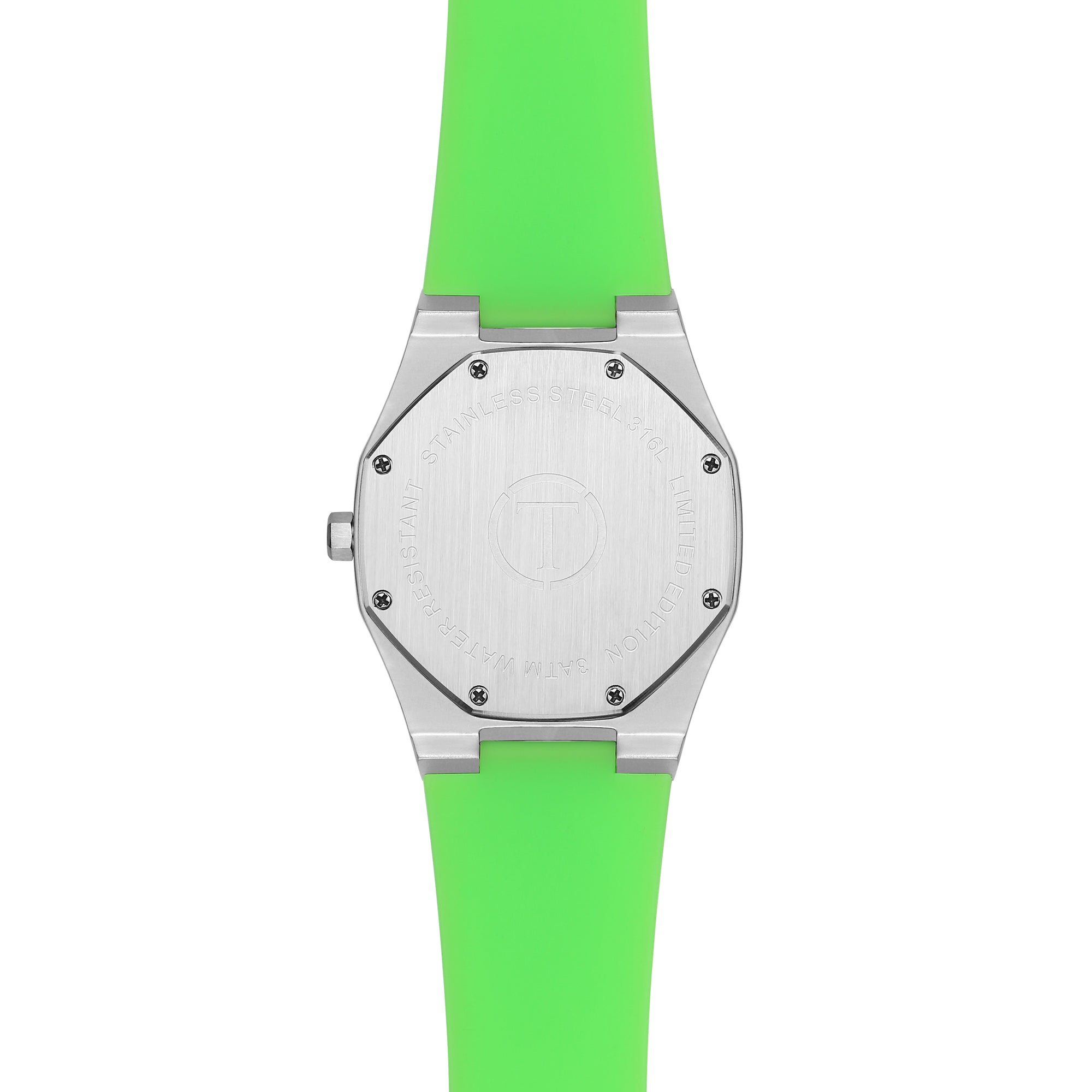 The Paros - Mens watch 40mm Green Silicone Band Silver case