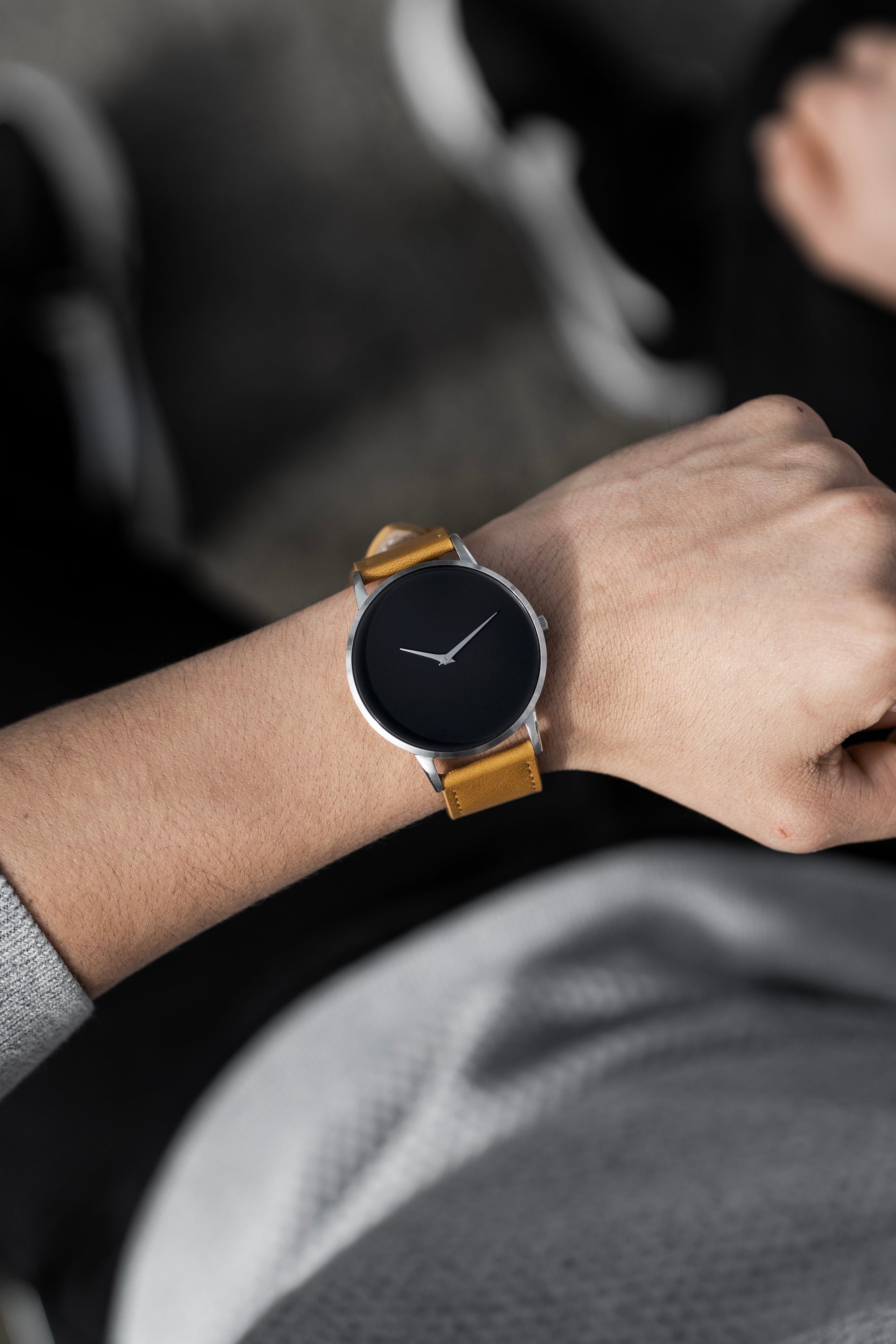 The Hades- Mens watch 45mm Tan Band Silver Case