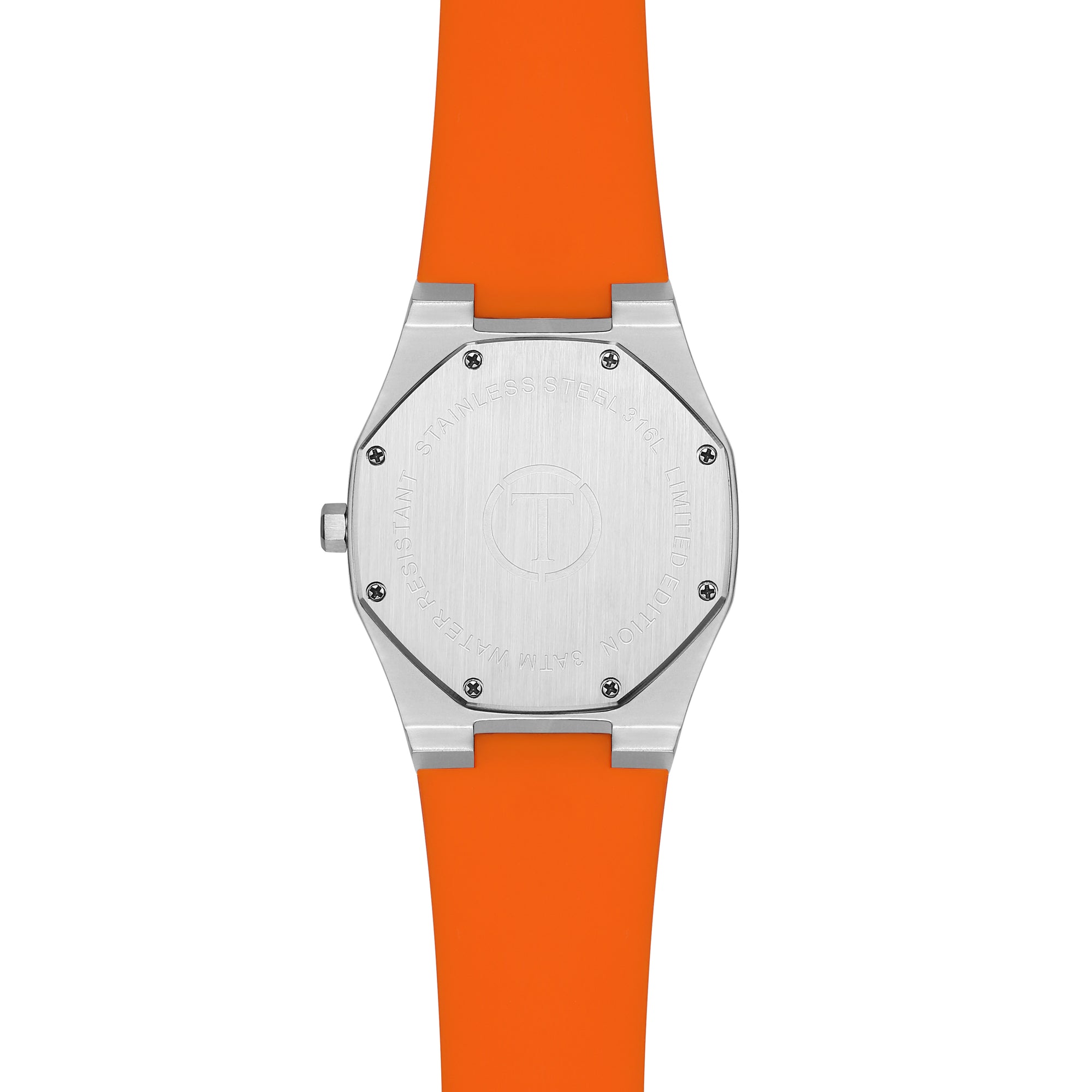 The Delos - Mens watch 40mm Orange Silicone Band Silver case