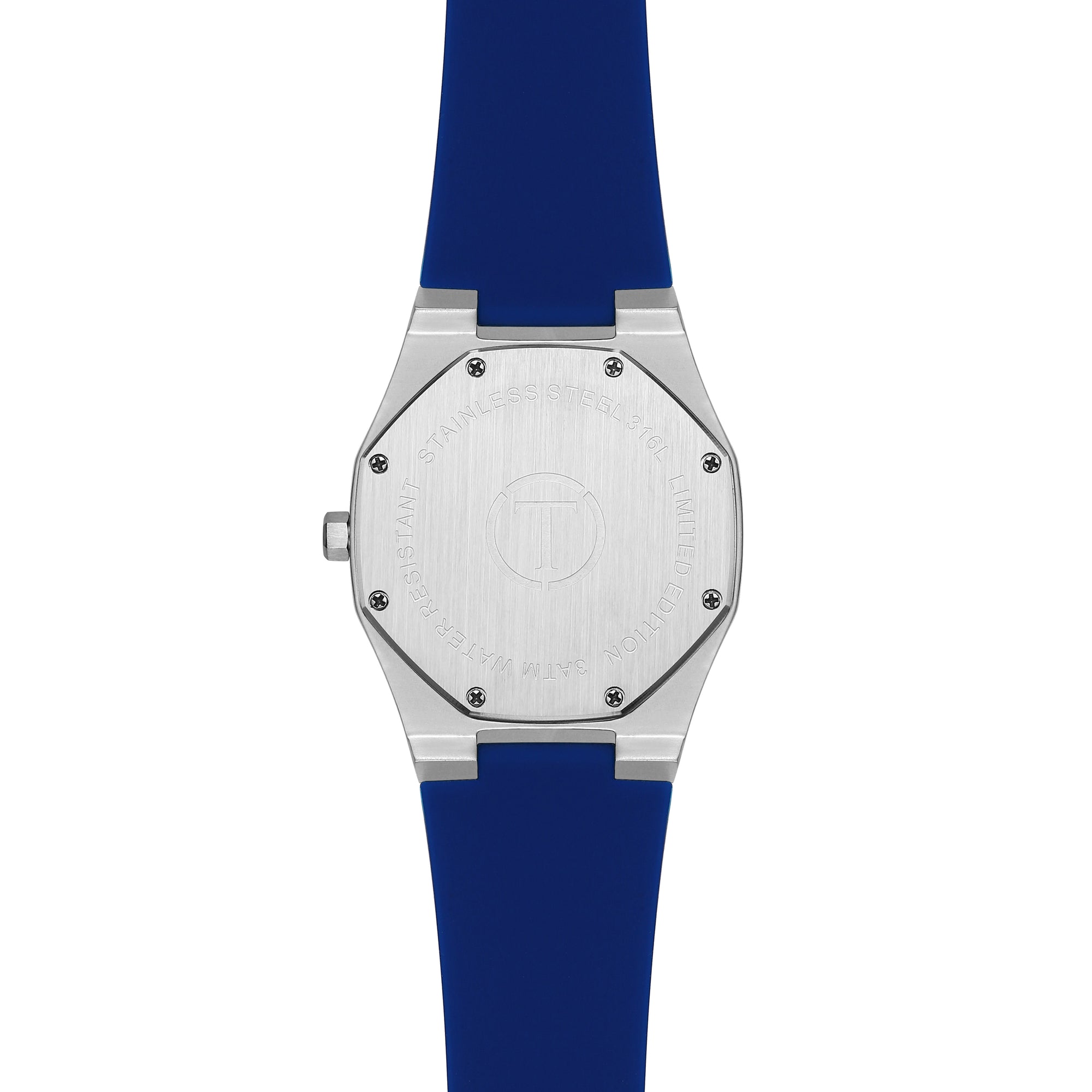 The Mykonos - Mens watch 40mm Blue Silicone Band Silver case