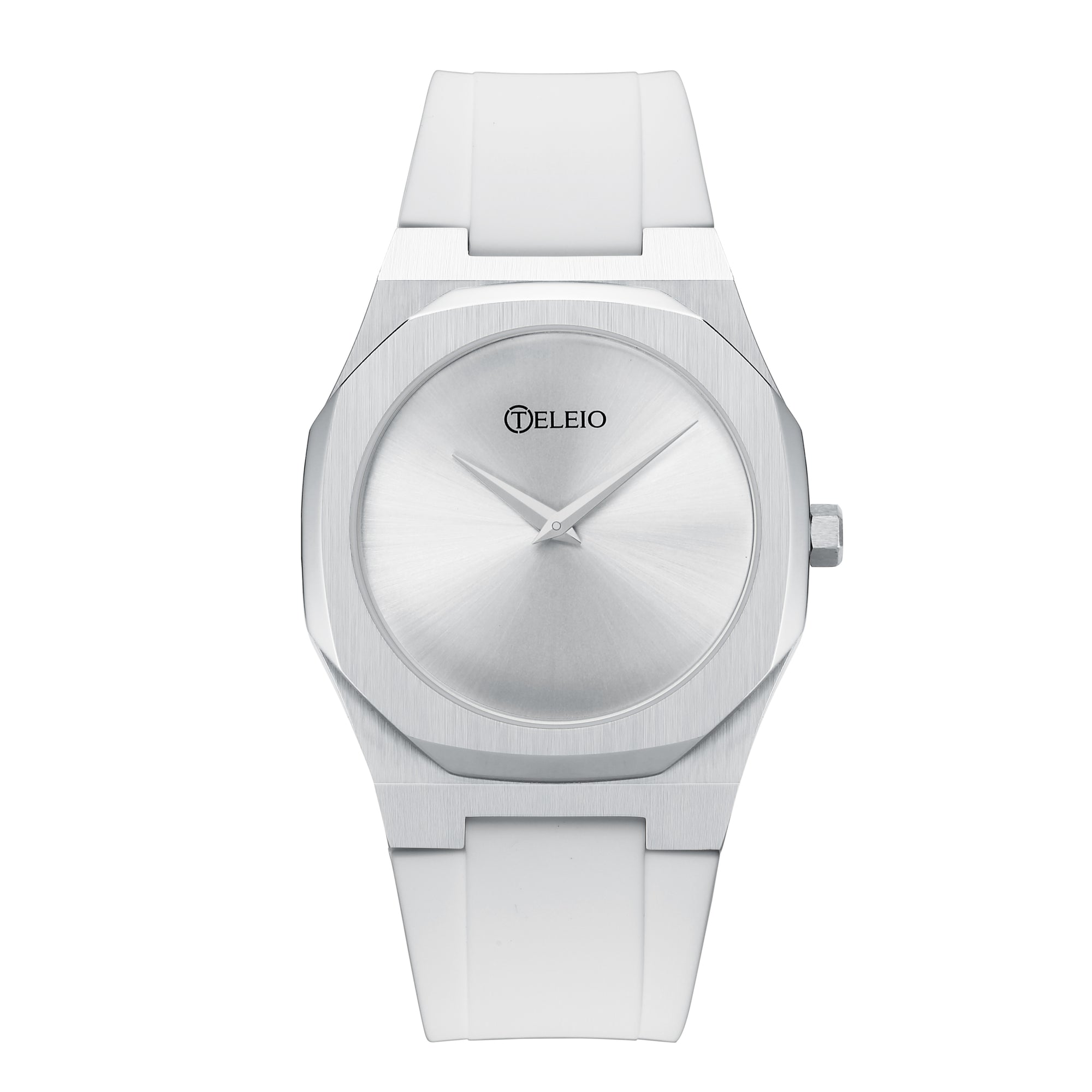 The Santorini - Mens watch 40mm White Silicone Band Silver case