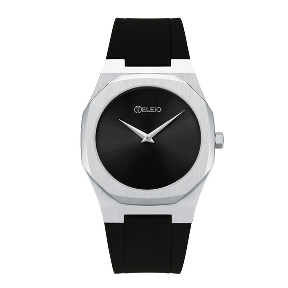 The Naxos - Mens watch 40mm Black Silicone Band Silver case