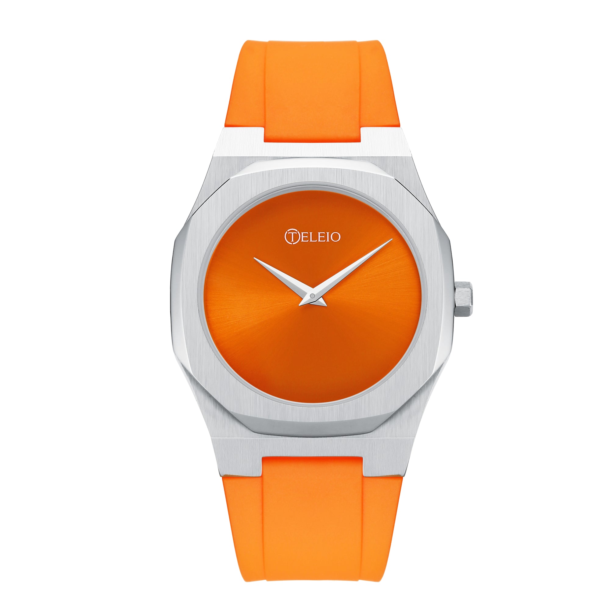 The Delos - Mens watch 40mm Orange Silicone Band Silver case